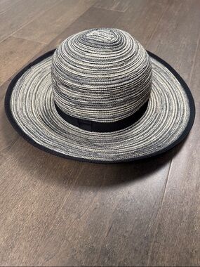 Solar Escape Striped Straw Sun Hat with Ribbon Band